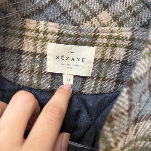 Sezane Richie Coat Blue & Brown Check Print - Picture 3 of 5